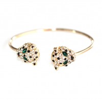Pave Jaguar Head Duo Open Cuff Gold Bracelet 